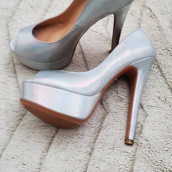 Onlymaker Holographic Peep Toe High Heel Stiletto Platform Pump - Picture 5 of 8